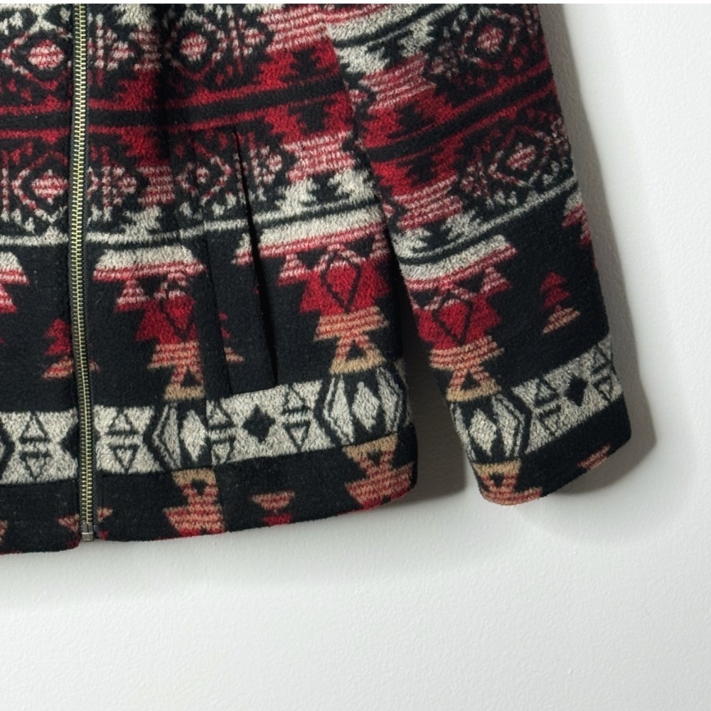 Ella Moss Anthropologie Coat Southwestern Motif Faux Fur Collar Winter Black - Picture 6 of 16